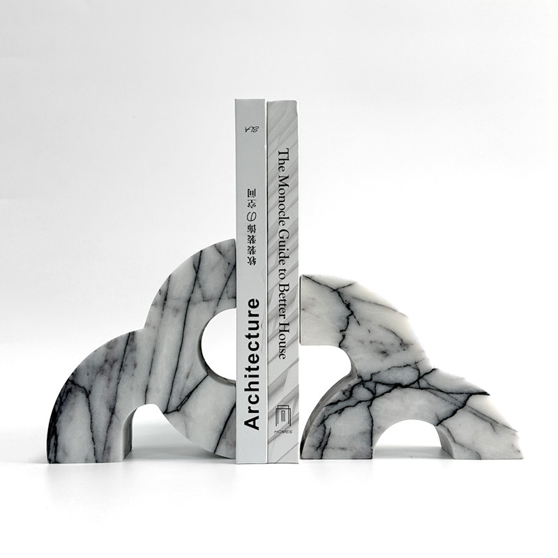 Home Office Library - Modern Marble Bookends Heavy Duty Geometric