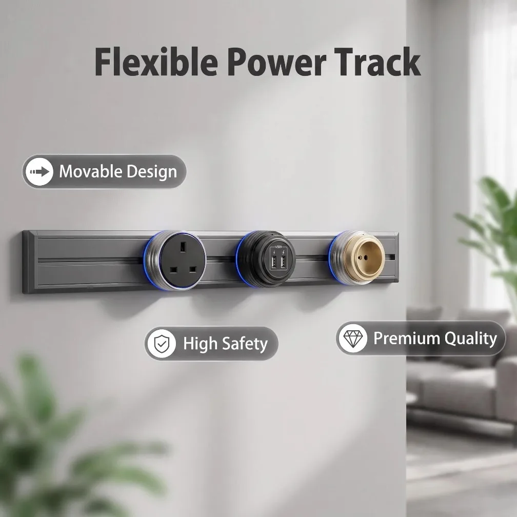 Home Office Of Uk - Wall Power Track Socket with Steel