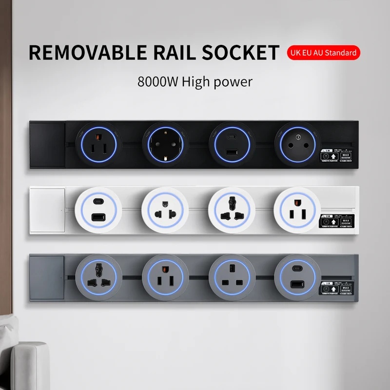 Home Office Of Uk - White Black Wall Power Track Socket
