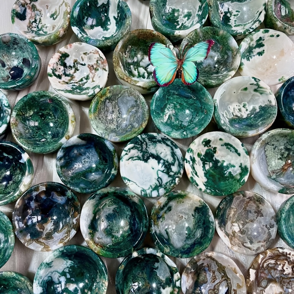 Natural Moss Agate Bowl Suitab - Home Office Contact recension och pris